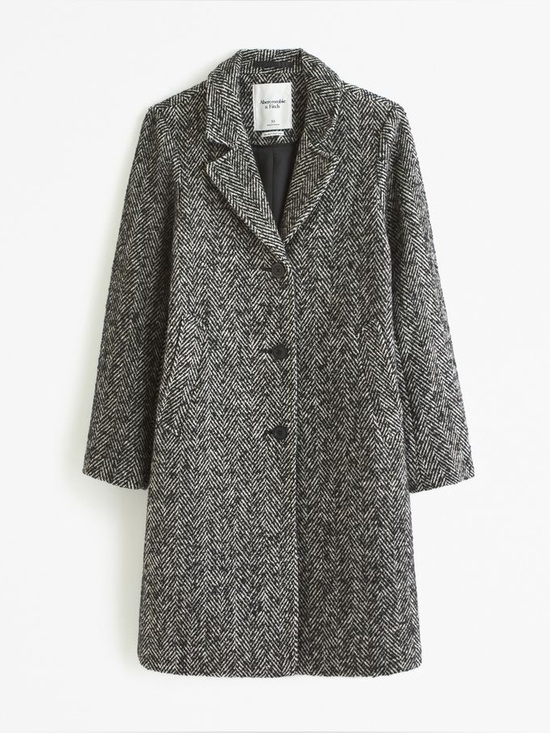 Abercrombie & Fitch Jackets & Blazers - ABERCROMBIE Wool-Blend Textured Dad Coat In Grey Herringbone Size Large